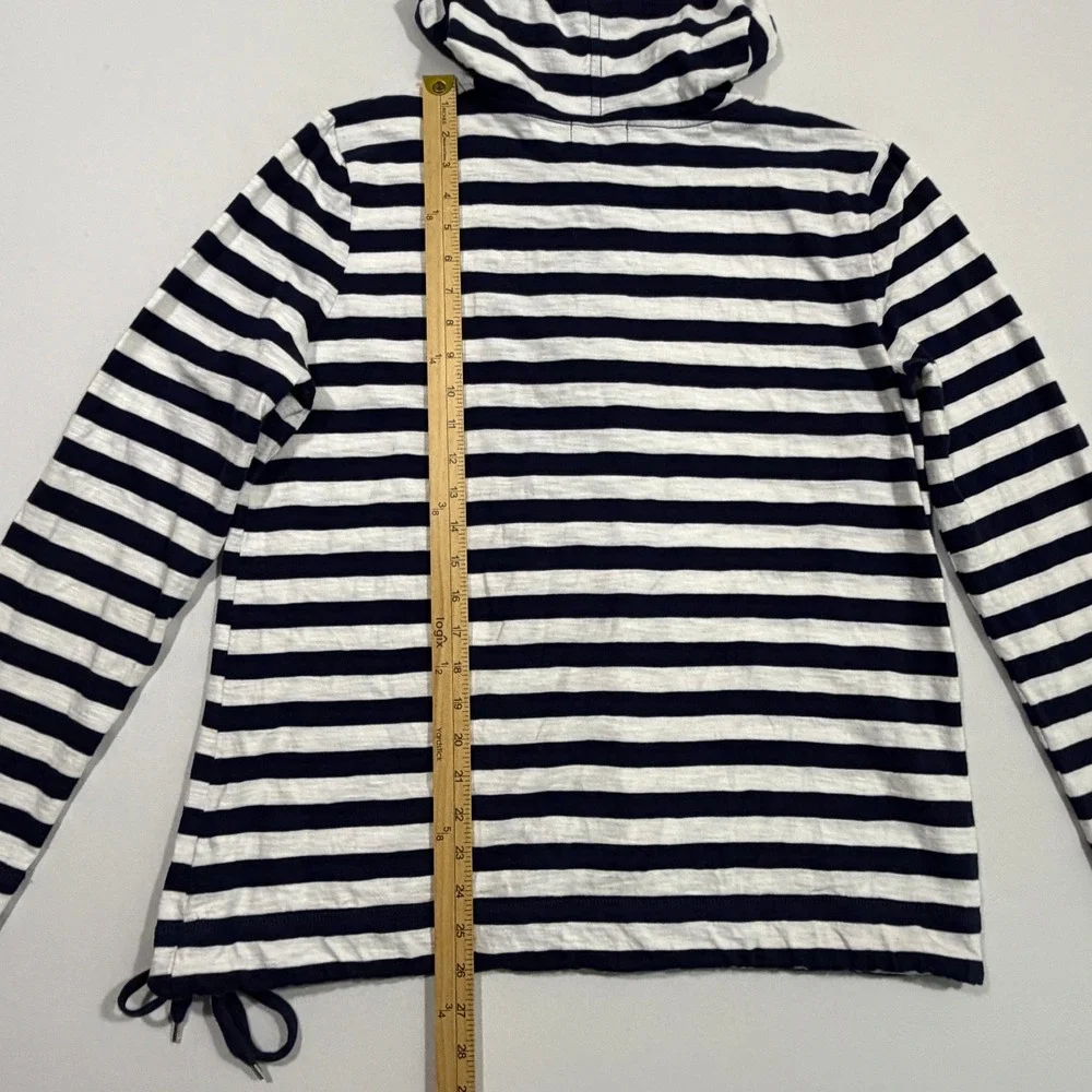 Ralph Lauren Hoodie XL Womens Navy Stripe 100% Cotton 1/4 Zip Coastal Preppy
